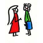 Ein Mädchen, welches eine andere Person anspricht.