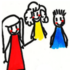 Ein Mädchen, welches auf zwei weitere Personen zeigt.